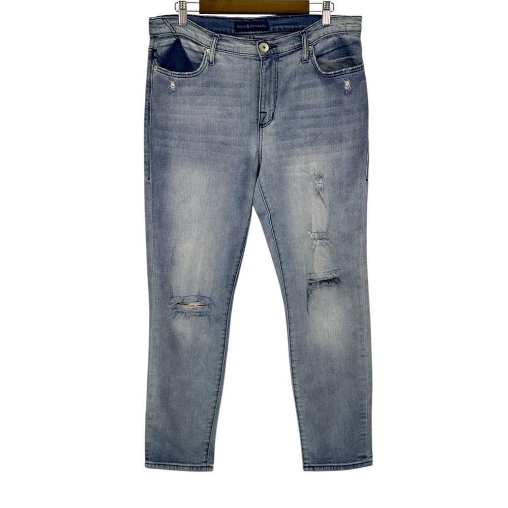 Rock & Republic Womens Distressed Dark Contrast Pocket Mid Rise Jeans 14 Berlin